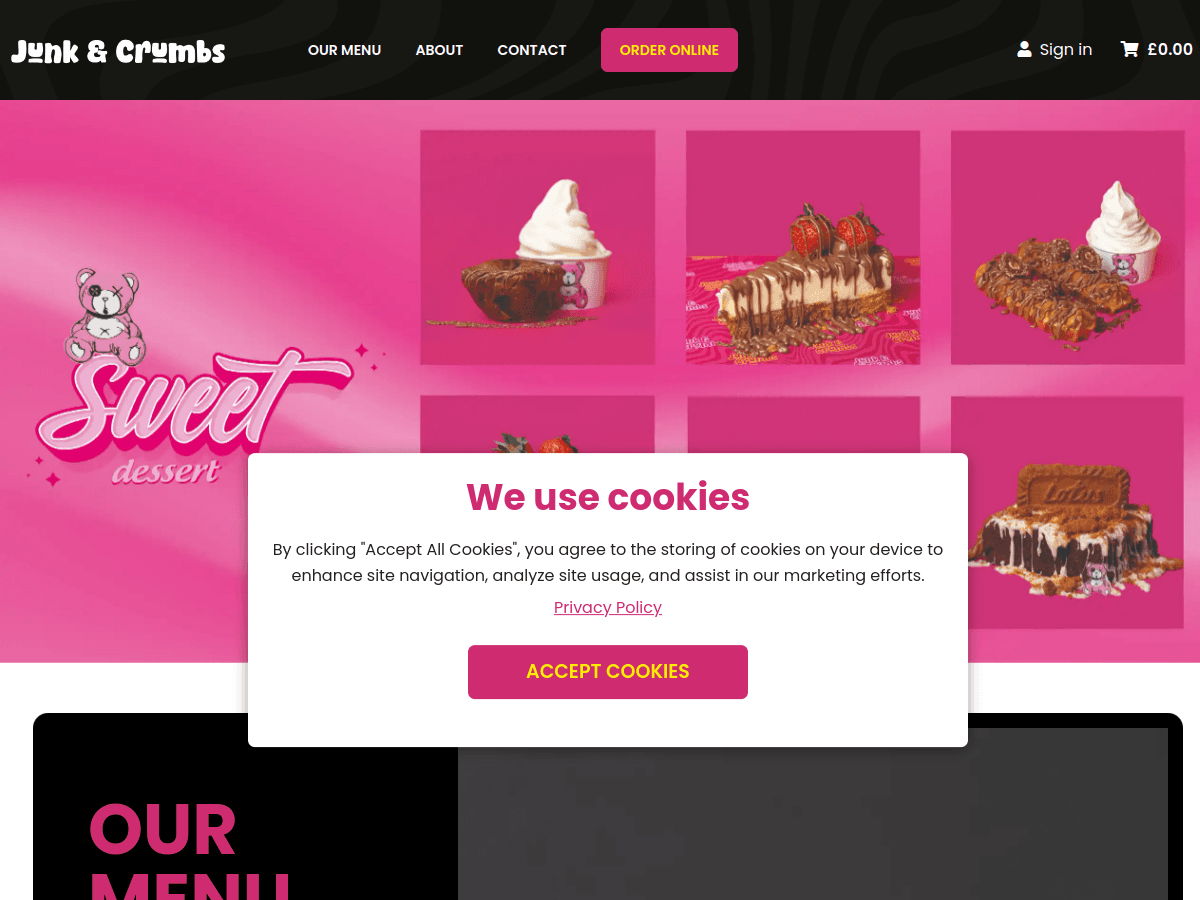Junk and Crumbs website screenshot